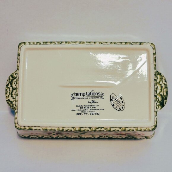 Temp-tations Ovenware by Tara Old World Green 1.5 qt Loaf Pan Trivet Lid Rack - Picture 9 of 13